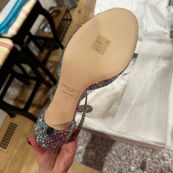 NWT JIMMY CHOO $795 Emsy 85 Glitter Sandals heels sparkling silver 41 9.5 10 - Picture 12 of 12